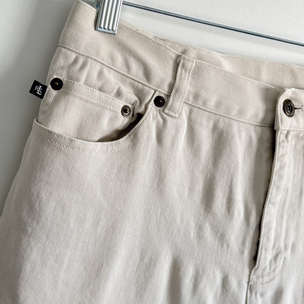 VTG Lauren Ralph‎ Lauren LRL Pants Womens 10 Cream Denim Jeans Logo Minimalist